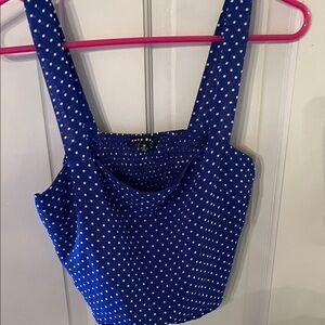 Haute Monde Blue and White Polka Dot Crop Top